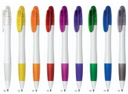 Kuličkové pero Soft - bílé tělo, barevný klip a rukojeť